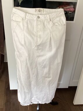 We The Free Cream Denim Skirt with Button Detail